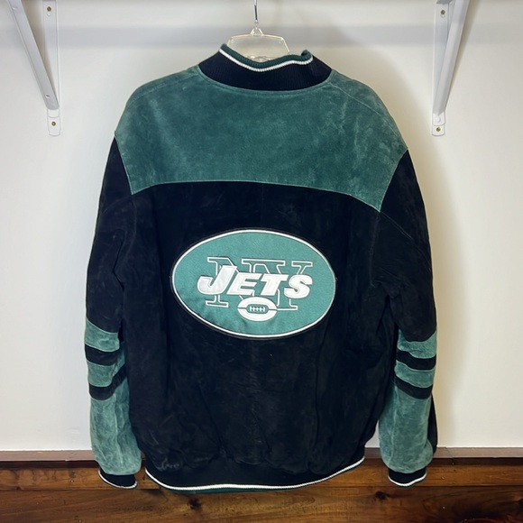 Vintage NY Jets NFL Suede Bomber Jacket- L - Picture 2 of 11